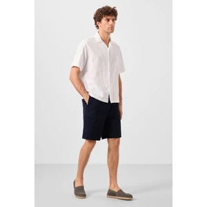 Tommy Life Lacivert Standart Fit Dokuma Hafif Esnek Chino Erkek Şort - 81289