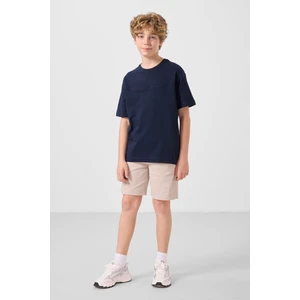 Lacivert-Taş Pamuklu Oversize Fit Dokuma Hafif Esnek Chino Erkek Çocuk Şort Takım - 11279