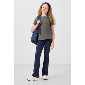 Haki Pamuklu O Yaka Standart Fit Basic Kız Çocuk T-Shirt - 75177