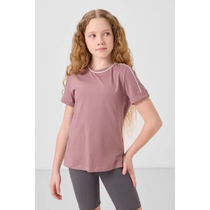 Gül Kurusu Pamuklu O Yaka Standart Fit Basic Kız Çocuk T-Shirt - 75177