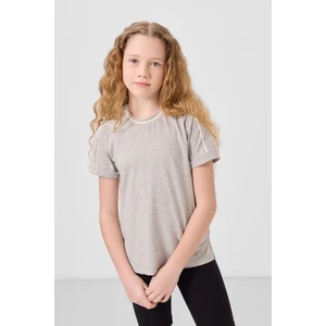 Gri Melanj Pamuklu O Yaka Standart Fit Basic Kız Çocuk T-Shirt - 75177
