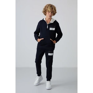 Tommy Life Lacivert Pamuklu Kalın İçi Tüylü Yumuşak Dokulu Standart Fit Baskılı Erkek Çocuk Eşofman Takım - 11246