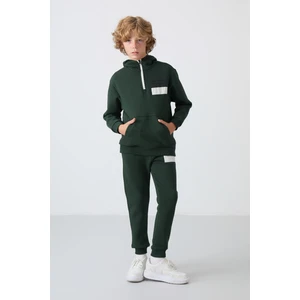 Tommy Life Çam Yeşil Pamuklu Kalın İçi Tüylü Yumuşak Dokulu Standart Fit Baskılı Erkek Çocuk Eşofman Takım - 11257