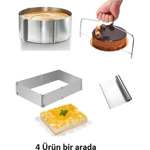 Kare ve Yuvarlak Ayarlanabilir Ayarlı Kek Pasta Kalıbı Kesme Teli Spatula Takımı