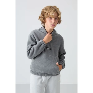 Tommy Life Gri Melanj Kalın Yumuşak Dokulu Standart Fit Nakışlı Polar Erkek Çocuk Sweatshirt - 11230