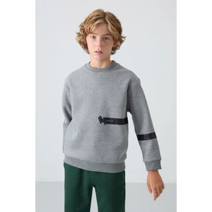 Tommy Life Gri Melanj Pamuklu Kalın İçi Tüylü Yumuşak Dokulu Standart Fit Baskılı Erkek Çocuk Sweatshirt - 11238