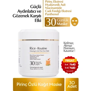 Rice Routine Pirinç Özlü Aydınlatan, Nemlendiren ve Gözenek Karşıtı Günlük 30'lu Kağıt Maske