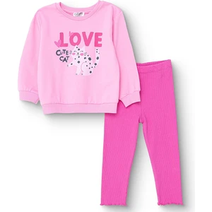 Hellobaby Kız Bebek Eşofman Takımı Bisiklet Yaka Uzun Kol Reçme Paça