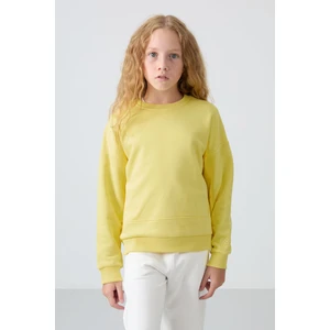 Tommy Life Sarı Pamuklu İçi Tüylü Yumuşak Dokulu Oversize Nakışlı Kız Çocuk Sweatshirt - 75150