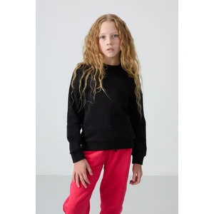 Tommy Life Siyah Pamuklu İçi Tüylü Yumuşak Dokulu Oversize Nakışlı Kız Çocuk Sweatshirt - 75150