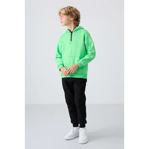 Tommy Life Siyah Pamuklu Kalın İçi Tüylü Yumuşak Dokulu Standart Fit Nakışlı Erkek Çocuk Eşofman Alt - 11224
