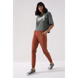 Tarçın Yüksek Bel Jogger Rahat Form Manşetli Kadın Eşofman Alt - 94561