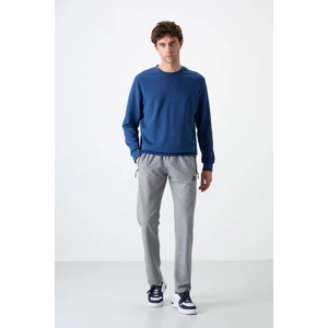 Tommy Life Gri Melanj Erkek Fermuarlı Üç Cepli Standart Kalıp Klasik Paça Eşofman Alt-84671