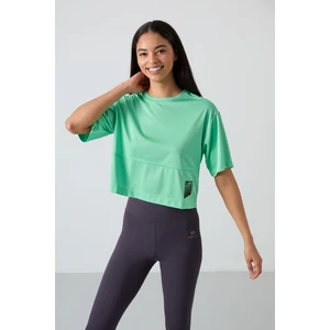 Tommy Life Su Yeşili Polyester Nefes Alan Dokulu İnce Esnek Oversize Fit Performans Kadın T-Shirt - 97284