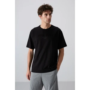 Tommy Life Tommy Life  Siyah Pamuklu Kalın Yumuşak Dokulu Oversize Fit Baskılı Erkek T-Shirt - 88328