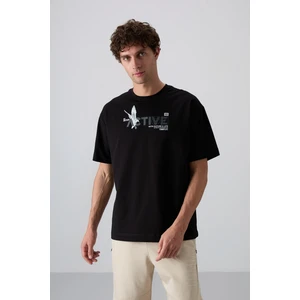Tommy Life Tommy Life  Siyah Pamuklu Kalın Yumuşak Dokulu Oversize Fit Baskılı Erkek T-Shirt - 88344