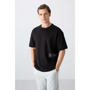 Tommy Life Tommy Life  Siyah Pamuklu Kalın Yumuşak Dokulu Oversize Fit Baskılı Erkek T-Shirt - 88322
