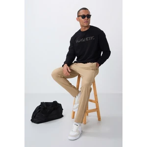 Tommy Life Siyah Yazı Nakışlı O Yaka Rahat Form İçi Polarlı Erkek Sweatshirt - 88020
