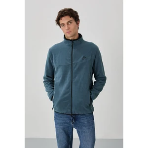 Tommy Life Tommy Life   Petrol Erkek Yazı Nakışlı Dik Yaka Fermuarlı Standart Kalıp Sweatshirt Polar - 87992