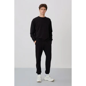 Tommy Life Siyah Casual O Yaka Lastik Paça Pamuklu Erkek Oversize Eşofman Takımı - 85120
