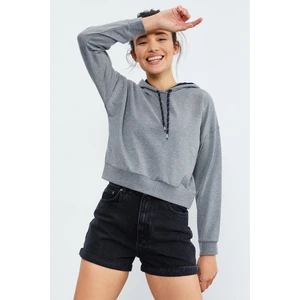 Tommy Life Tommy Life  Gri Melanj Kadın Uzun Kol Rahat Form Kapüşonlu Kadın Sweatshirt-97115
