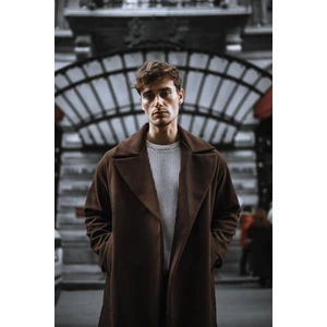 Oversize Rahat Kesim Uzun Erkek Kaşe Kaban Palto Kahve