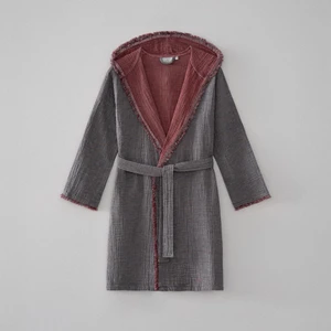 Muna Kadın Bornoz %100 Organik Pamuk Inject Bordo-Antrasit