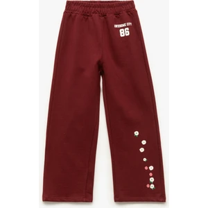 Şardonlu Çiçek Baskılı Pamuklu Geniş Paça Eşofman Altı