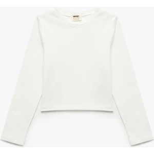 Pamuklu Bisiklet Yaka Uzun Kollu Basic Crop Tişört