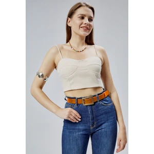 %100 Hakiki Deri Antik Sarı Tokalı Kadın Kemeri 3cm