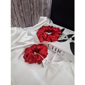 2'li Lüks Kadın Saten Toka – Lastik Model Scrunchie - Anne Kız Kombini