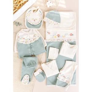 Çiçek Nakışlı Fırfırlı Pamuklu 10 Parça Kız Bebek Hastane Çıkışı Bebek Takımı