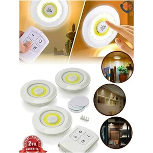 Uzaktan Kumandalı 3 Lü Spot LED Lamba Kablosuz Pilli Işıldak Dolap Işığı Mutfak Rafı Işığı
