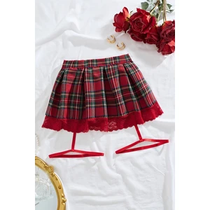 Merry See Pileli Dantelli Ekose Etek Jartiyer Detaylı