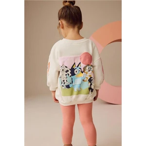 Kız Çocuk 3 Iplik Pamuklu Kumaş Bluey Baskılı Sweatshirt ve Tayt Alt Üst Takım