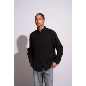 Erkek Uzun Kollu Oversize Dökümlü Modal Gömlek Siyah