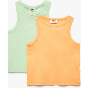 Pamuklu Bisiklet Yaka Fitilli 2'li Basic Atlet Seti