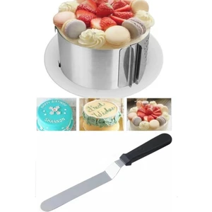 Paslanmaz Yuvarlak Ayarlanabilir Kek ve Pasta Çemberi ile Spatula Seti