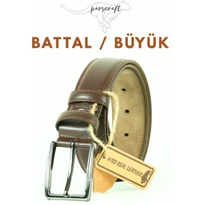 Battal Boy / Büyük Beden 3,5 cm Klasik Erkek Hakiki Deri Kemer