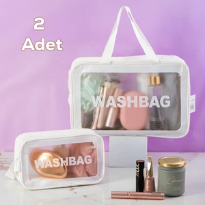 2li Şeffaf - Beyaz Seyahat ve Makyaj Çantası Su Geçirmez Organizer Washbag