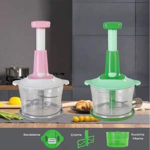 Altron 1,5 Litre 3 Bıçaklı Gıda Doğrayıcı & Karıştırıcı & Rendeleme & Yıkama, Kurutma Seti