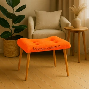 Makyaj Masası Pufu, Peluş Kumaş, Ayak Uzatmalık Puf, Dekoratif Puf