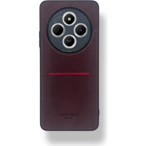 Redmi 14C Kartlıklı Rich Boss Lüx Deri Kılıf Koyu Kırmızı