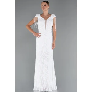 Kısa Kol V Yaka Uzun Pul Payet Büyük Beden Abiye ABU4821