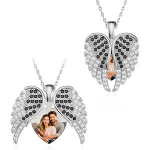 Aşkın Kanatları Fotoğraflı Beyaz Gümüş Kolye