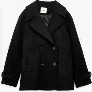 Cepli Düğmeli Kruvaze Uzun Kollu Kısa Kaşe Kaban