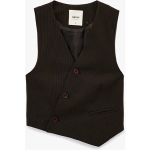 Kruvaze Düğmeli Asimetrik Blazer Yelek