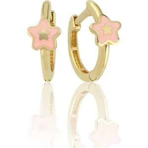 Pembe Mineli Yıldız Halka Çocuk Küpesi