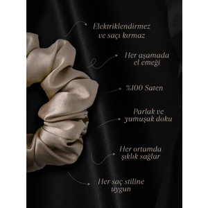 Kadın Saten Toka - Bej Parıltı – Tekli Lüks Lastik Model Scrunchie