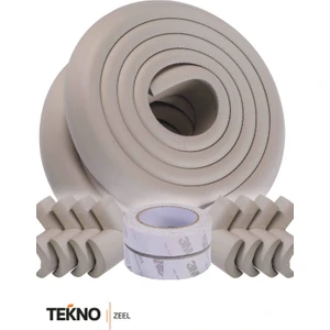 Kauçuk Krem Renk 2 Metre Kenar ve 4 Adet Köşe Koruyucu Set -Bebek Çocuk Masa Koruma Seti